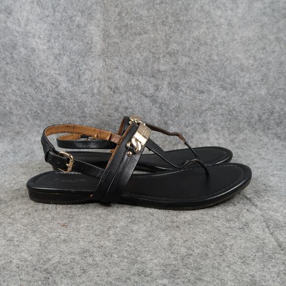 Coach Shoes Womens 7 Sandals Matte Leather Slingback Logo Fashion Caterine Black - Picture 1 of 15